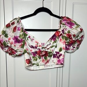 Abercrombie & Fitch Floral Puff Sleeve Crop Top